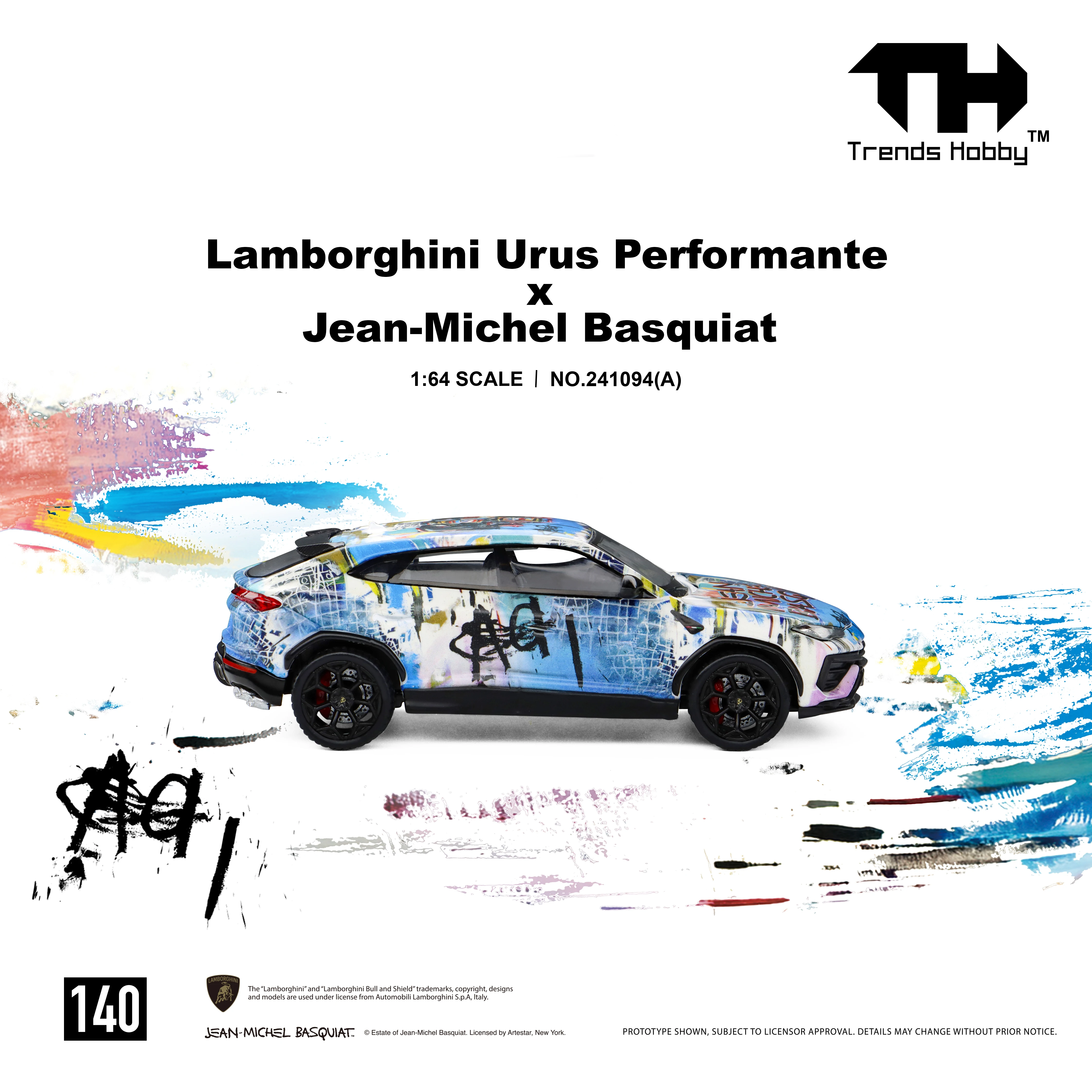 TH 1:64 Lamborghini URUSx Basquiat Joint Model-Black + White Alloy Car Model