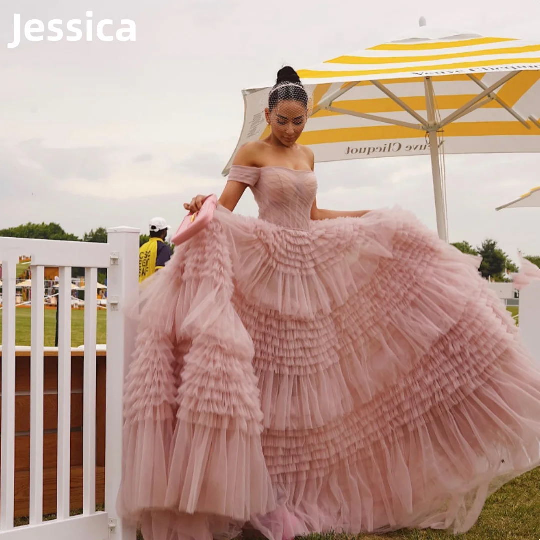 Jessica Pink Prom Dresses Luxurious Tulle Layers Evening Dress 2024 Party Dresses Princess Formal Occasion Dresses Customized