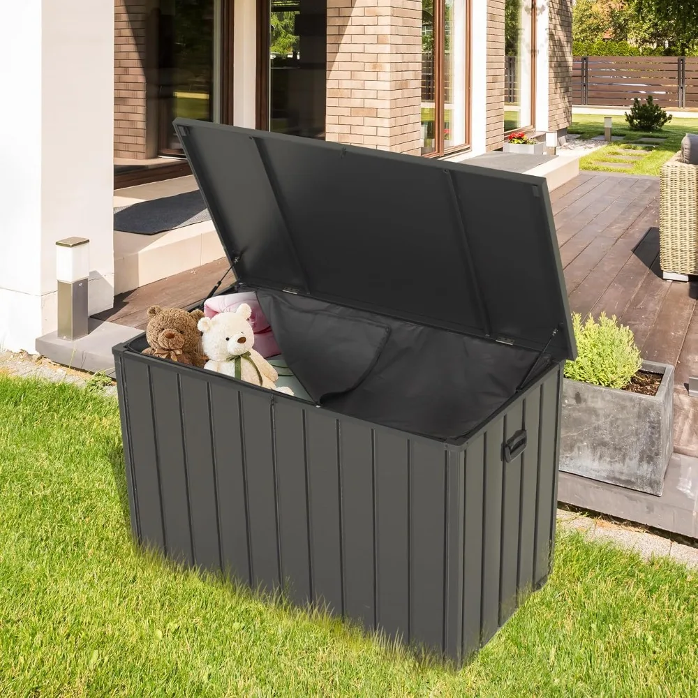 

Outdoor Storage Box, 100 Gallon Metal Deck Box Built-in a Oxford Fabric Storage Bag, Lockable & Waterproof Outside Patio Storage