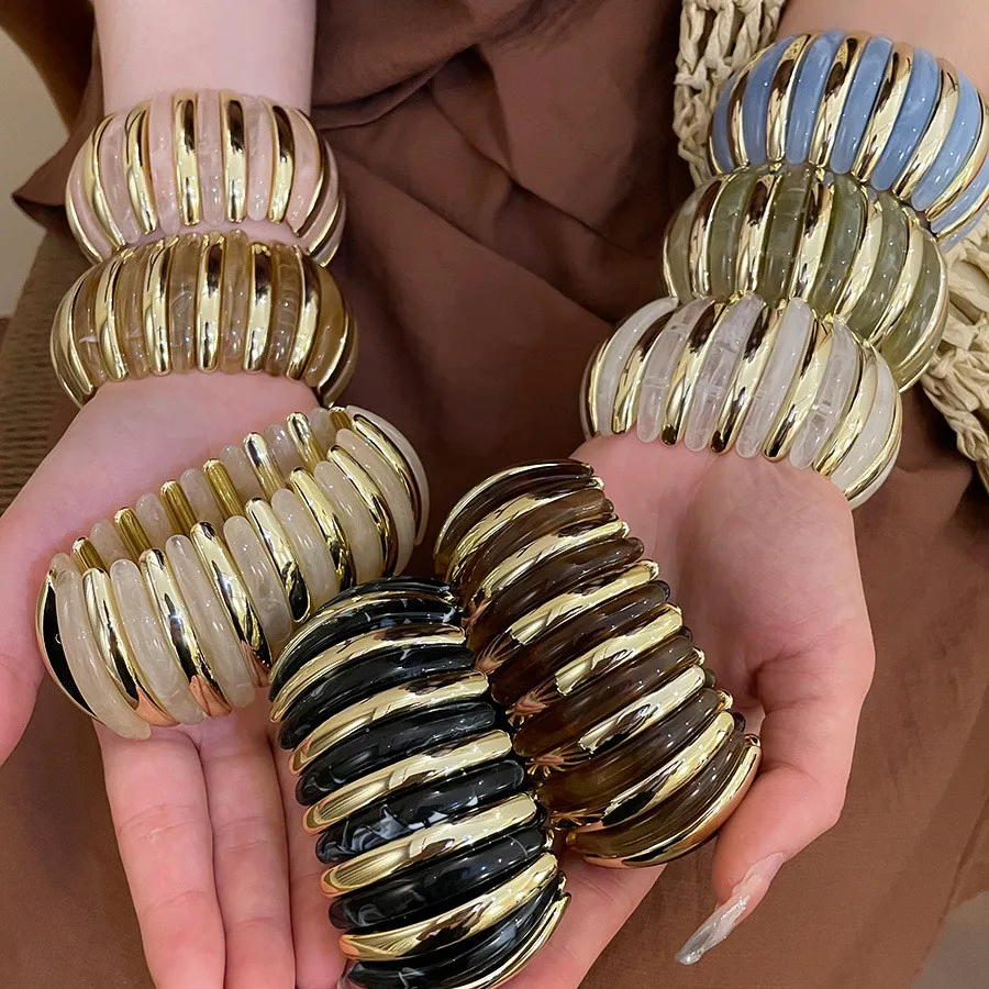 Bohemia Design Style Geometric Wide Acrylic Chunky Elastic Bracelet for Women Trendy Elastic Colorful Braceletes 2025 Jewelry