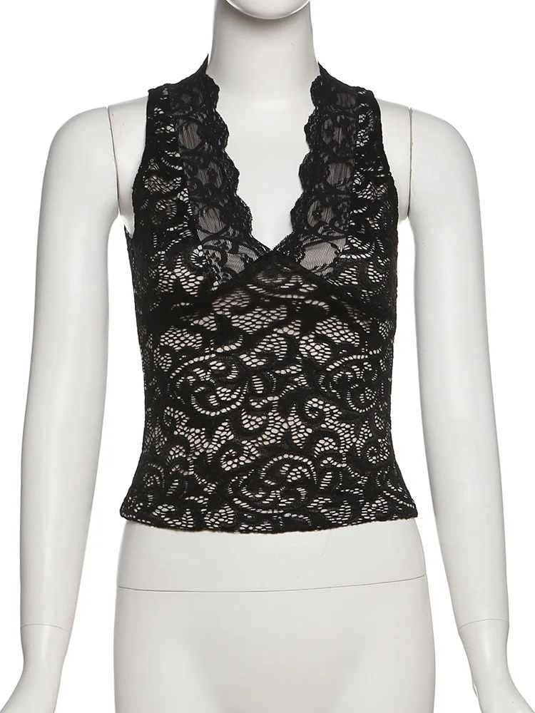 

Weird Puss Jacquard Tank Tops Women V-Neck Lace Sexy Midnight Hottie Hipster Summer Party Classic Coquette Clubwear Skinny Vest