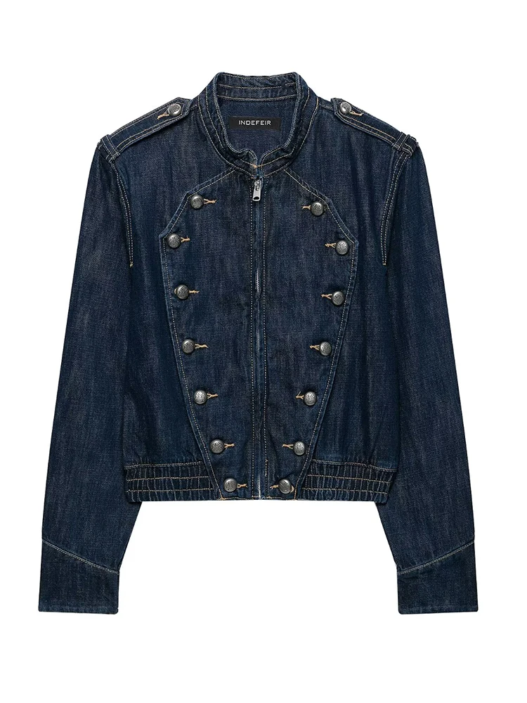 HH Chic Trendy Dark Denim Coat Women Spring Autumn Stylish Long Sleeve Relaxed Fit Street Wear Gorgeous Elegant Fashion