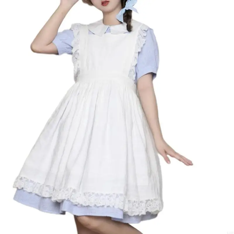 L38E Enchanting Maid Apron Dress With Lace Decoration Daily Wear Maid For Adding A Touch Of Fashionable To Your Look