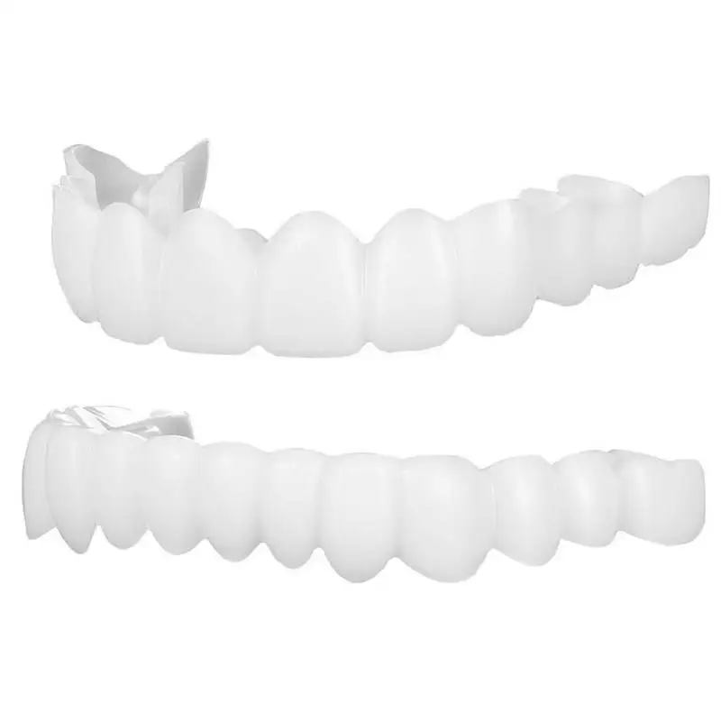 1 par de folheados de dentes iluminando dentaduras temporárias capa de dentes falsos suspensórios de imitação instantânea para sorriso perfeito para homens e mulheres