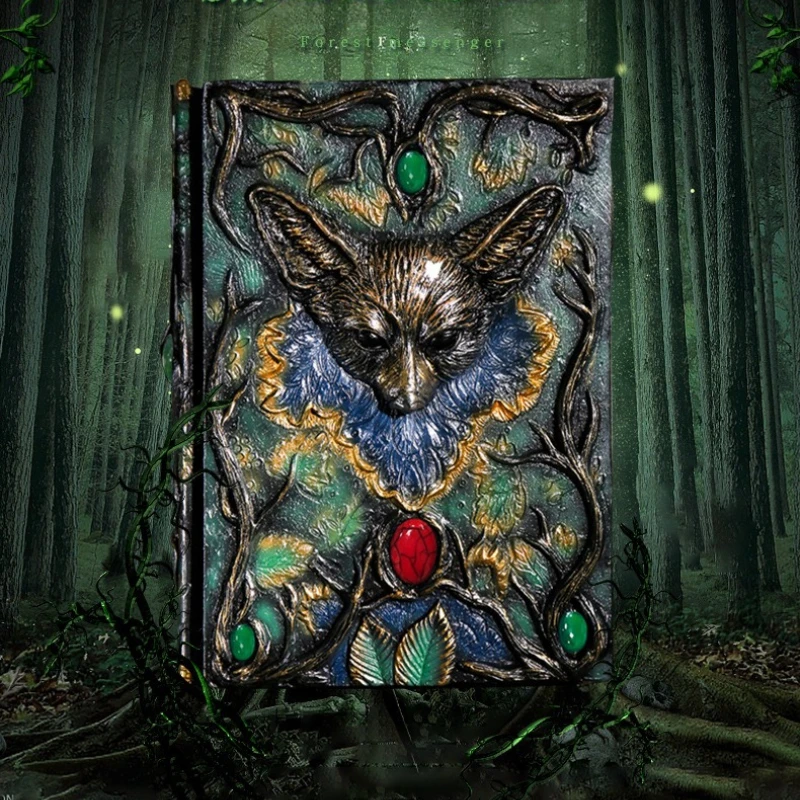 european-retro-three-dimensional-relief-fox-notebook-a5-resin-cover-student-diary-witch-magic-book-notebook-office-accessories