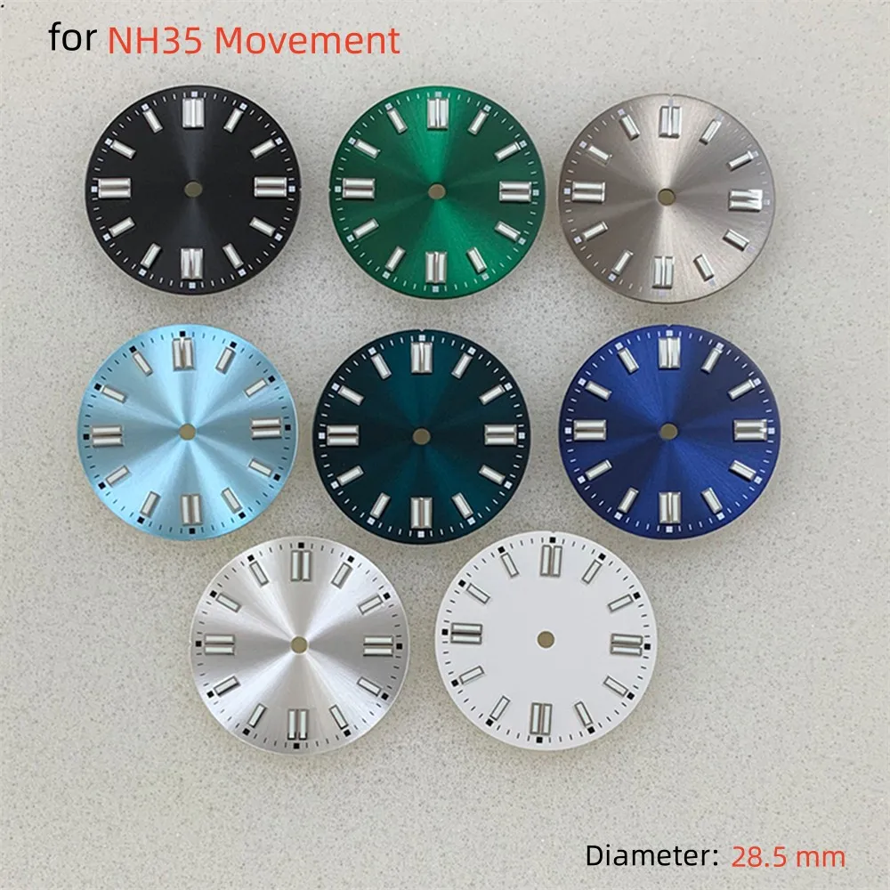 

28.5MM Dial Green Luminous Watch Dial for NH35/ETA2836/8215/Mingzhu 2813 Movement Watch Modification Accessories