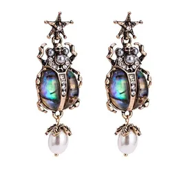 Vintage Exaggerated Shell Insect Beetle Earring For Women Alloy Steel Zircon Pearl Bohemian Style Earrings Accessory Gifts