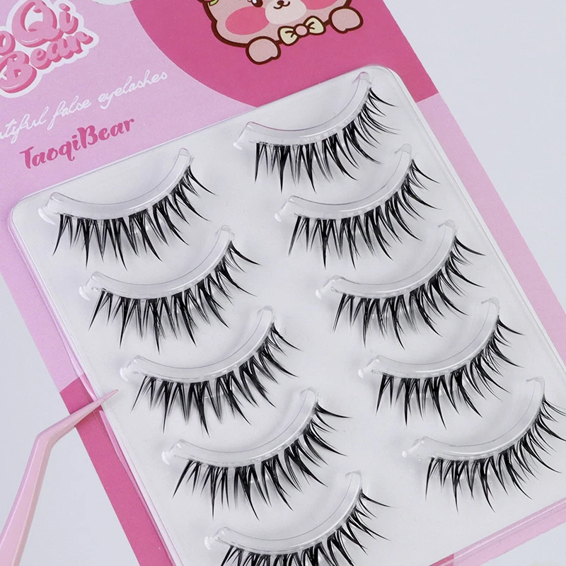 接着剤不要のCカールつけまつげ、卸売、透明バンド付き、フルストリップ、ナチュラルで濃くふわふわしたつけまつげ