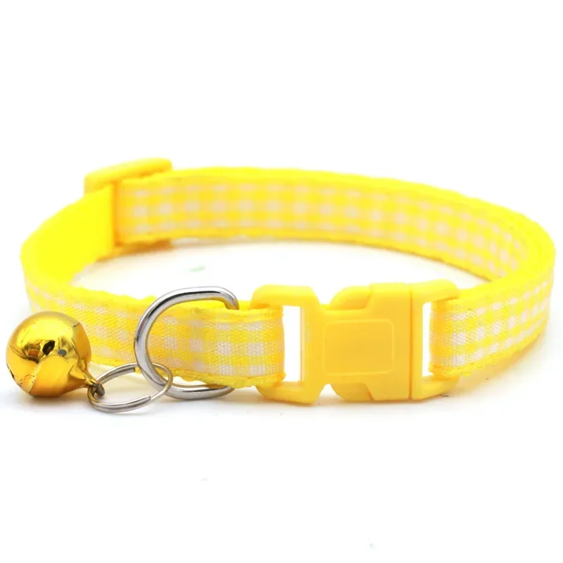 Adjustable Lattice Dog Kitten Cat Collar with Bell Polyester Buckle Collars for Small Dogs Kitten Accessories Supplies