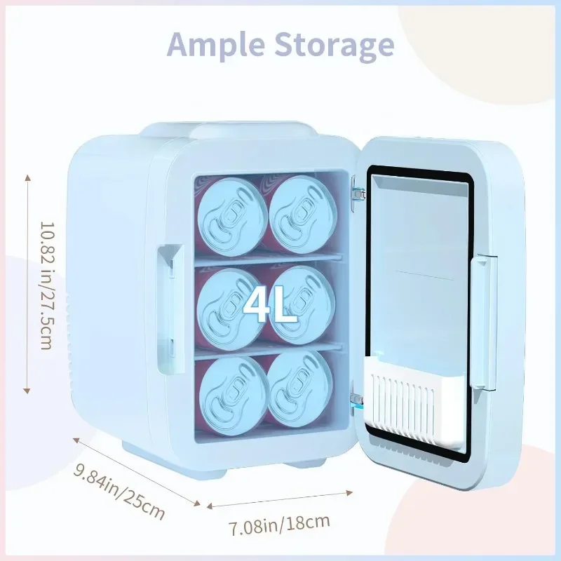 YASHE Mini Skincare Fridge with Dimmable LED Mirror  for Makeup Cosmetic Beauty Food Portable Small Refrigerator Vanity Office