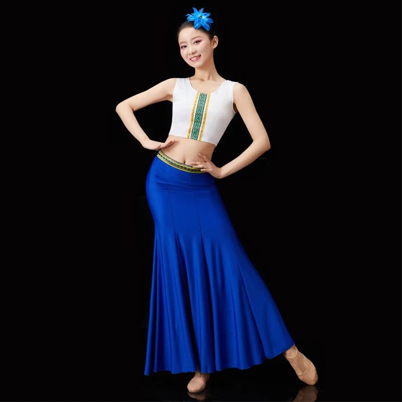 Dai Dance Costume Elastic Peacock Dance Dress Performance Costume Fishtail Skirt National Hmong Practice Skirts Festival Outfit