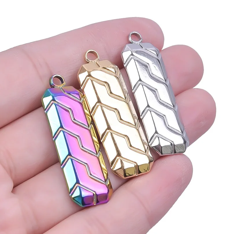 5Pcs DIY 316L Stainless Steel 35X12mm Strip Rainbow Silver Gold Color Charms Pendant for Earrings Men Women