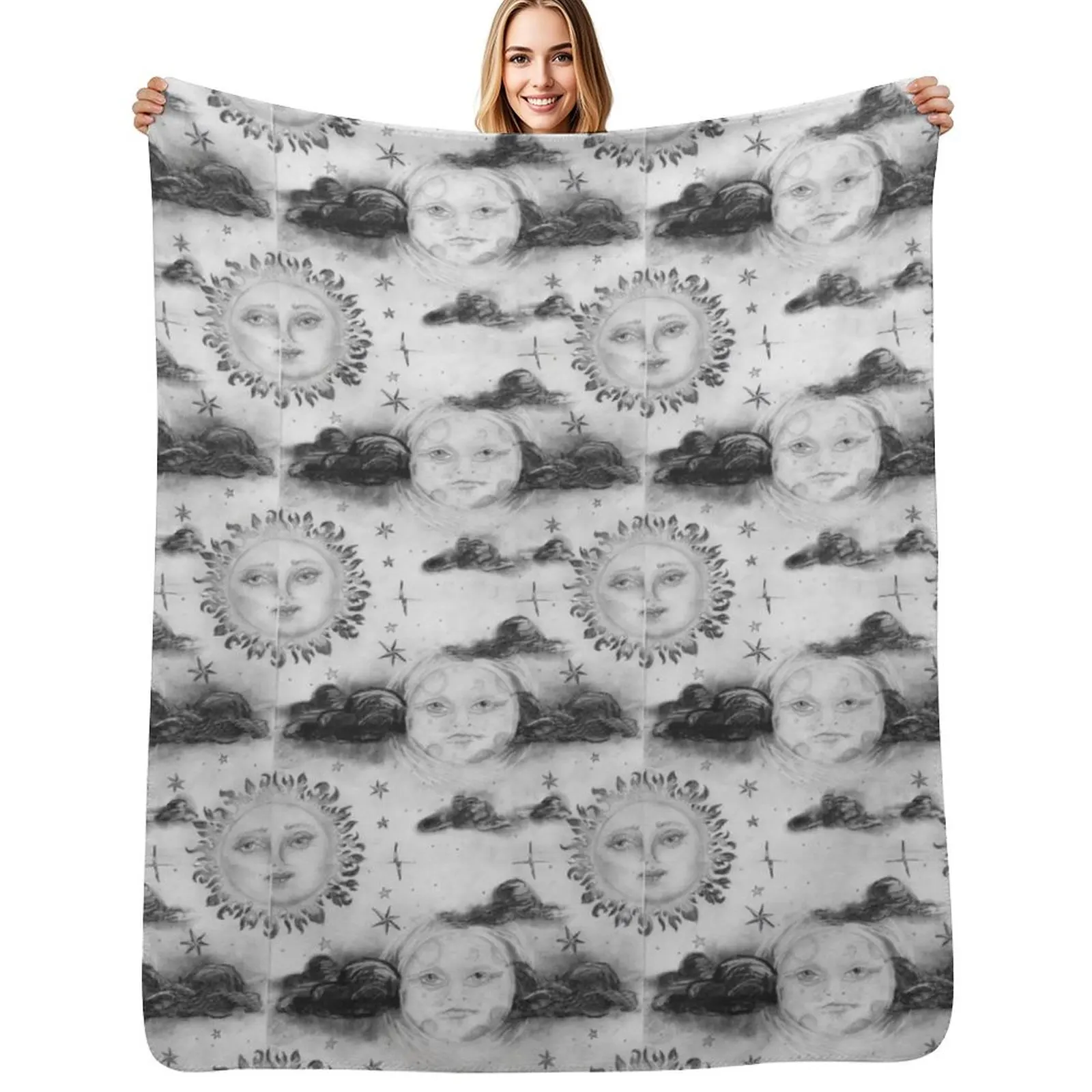 Moon and Sun Throw Blanket Fluffy Cozy Throw Blanket for Home Decor