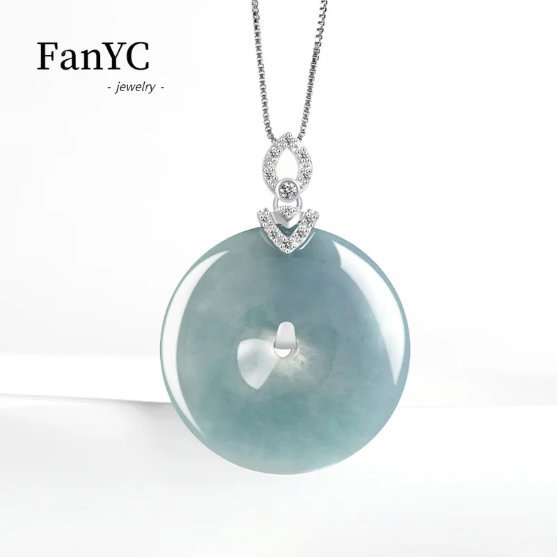 

Natural Jadeite Blue Water Amulet Pendant S925 Silver Inlaid Exquisite Fashion Ice Jade Necklace Men and Women Holiday Gift