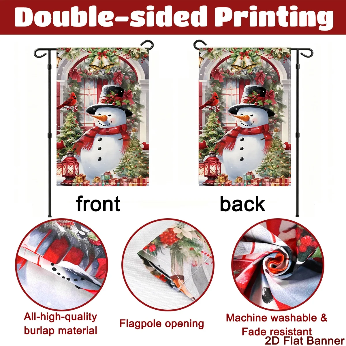 30*45cm Merry Christmas Vintage Garden Flag Cute Snowman Santa Claus Design Yard Flag Elegant Home Garden Decor for Xmas Party