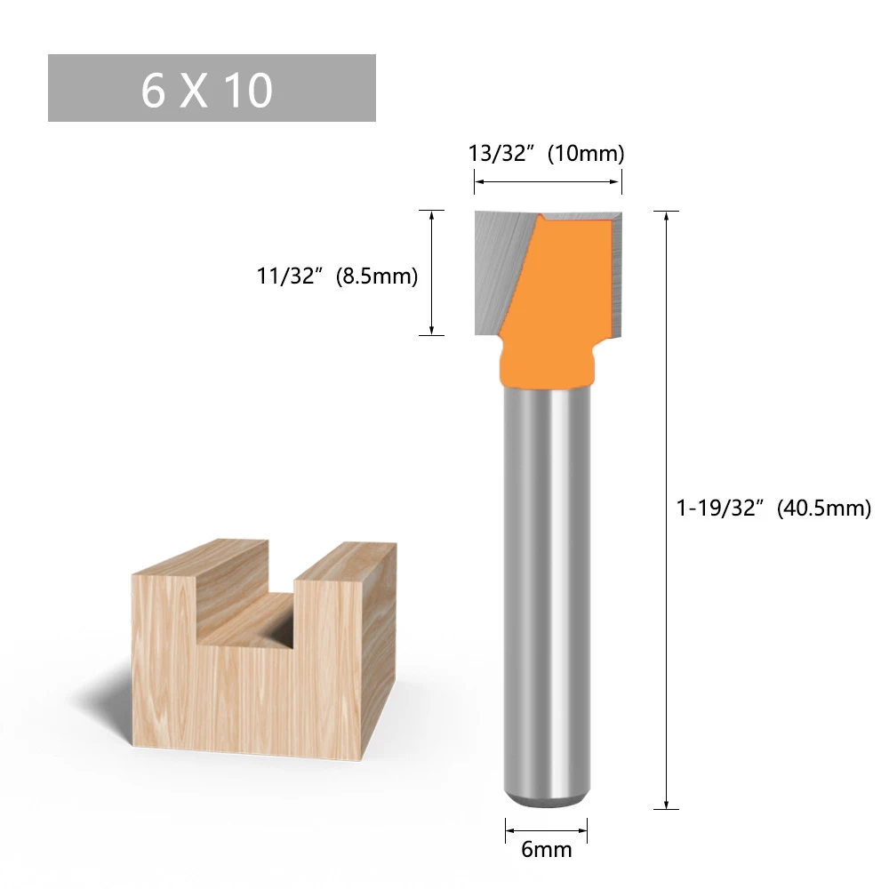 ドリル用フライスカッター,1ピース6mm,木材切断用,下部ビットストレートルーター,木工用ドリルビットセット