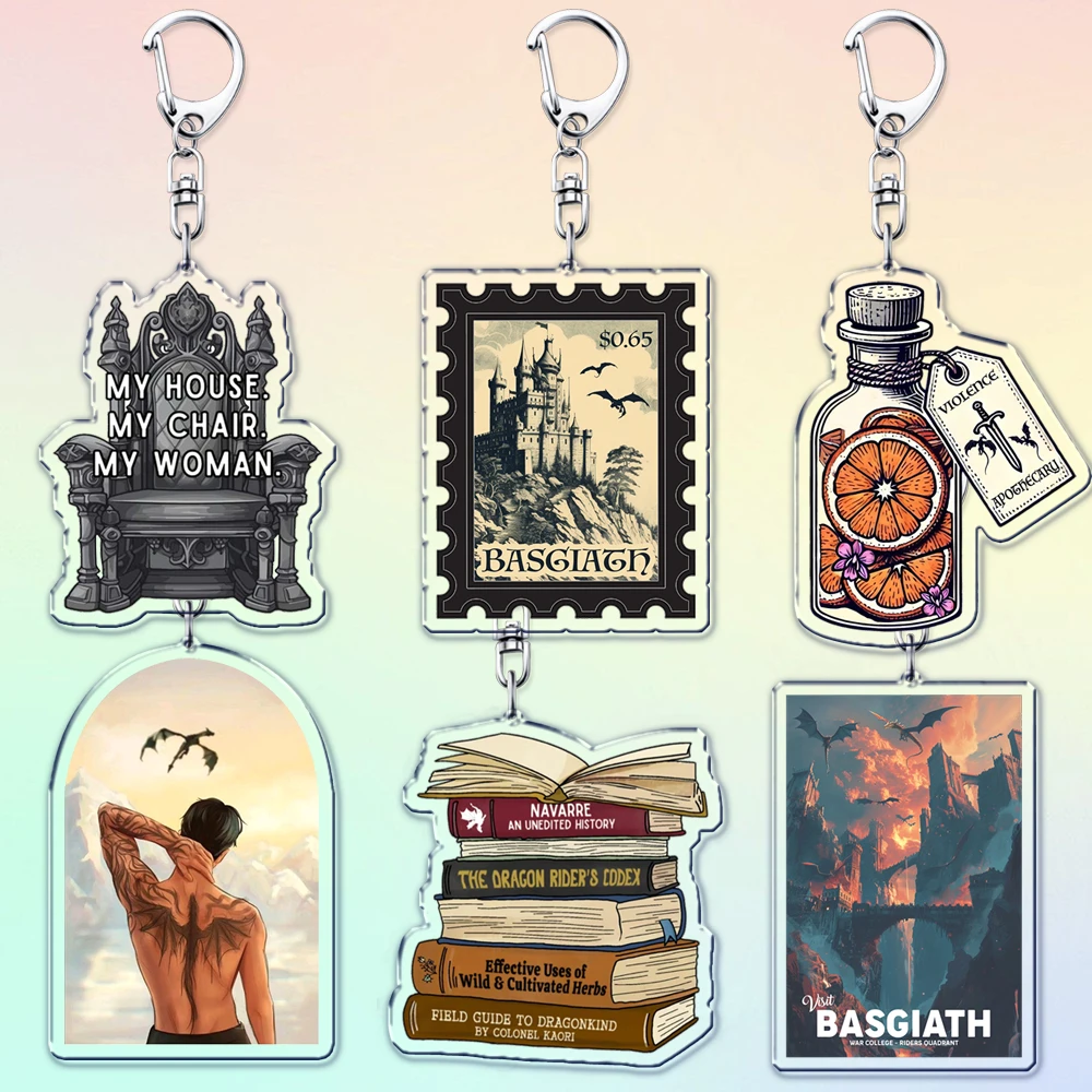 Hot Basgiath Collage Keychain for Accessories Fourth Wing Xaden Riorson Iron Flame Onyx Storm Keyring Jewelry Fans Friends Gifts