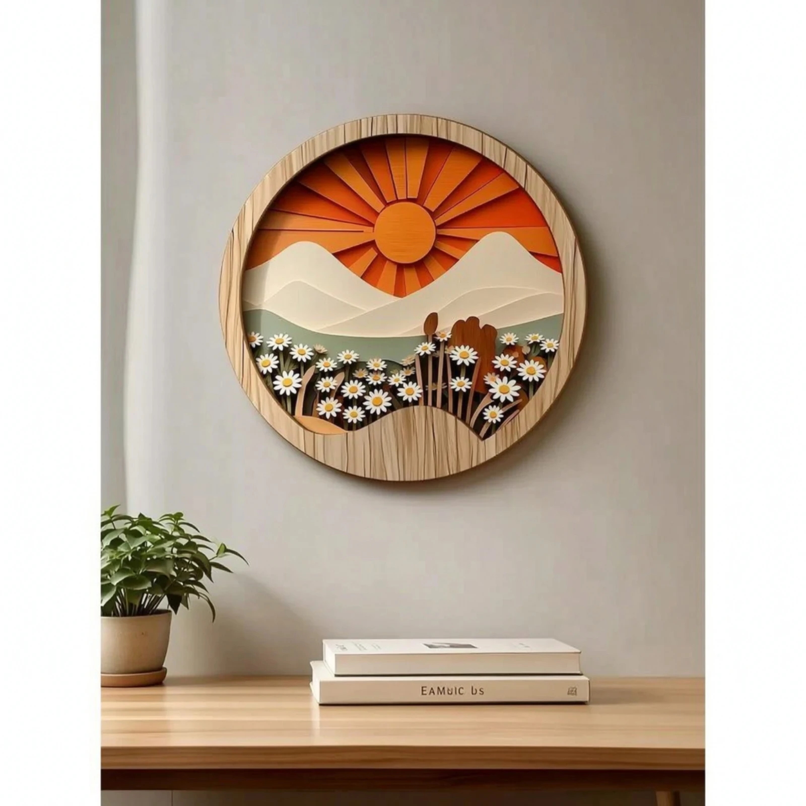 Wooden Plaque Round Wood Wall Decor Plaque with Adhesive Dots Layered Wooden Sign with Glue Points Double-Layer for Living Room