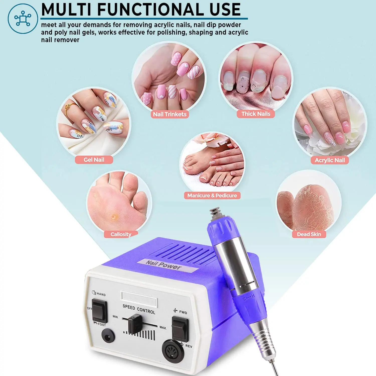 Professional Electric Nail Drill File 30000RPM Manicure Tool for Acrylic Nails Gel Polish Removal with Foot Pedal