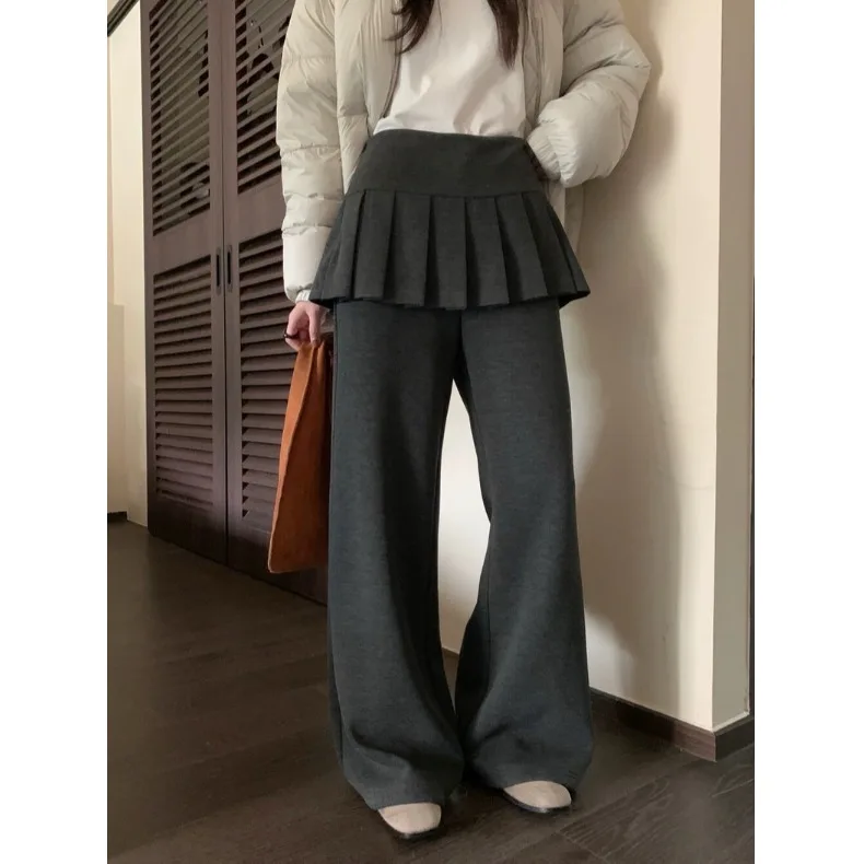 

Женские брюки-клеш на флисовой подкладке, повседневные, осенне-зимние, модные, больших размеров, с дизайном юбки-плиссе, удобные, с эластичной талией