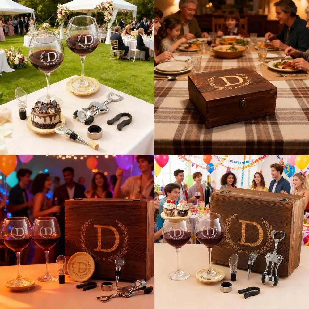 

Набор бокалов для вина с гравировкой инициалов на заказ для женщин, подарок на день рождения мамы, Рождество, свадьбу или годовщину