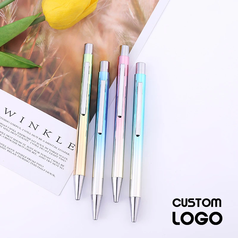 Gradual Color Metal Ballpoint Pens Custom LOGO Personalized Laser Engraving Name Gift  Business Signature Pen School Supplies