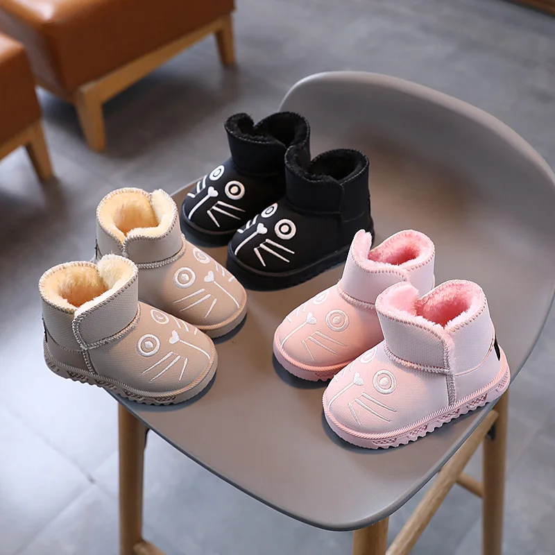 Children Winter Snow Boots Warm Plus Velvet Girls Boots Soft Bottom Anti Slip Boy Shoes High-top Kids Cotton Shoes Zapatos Niña