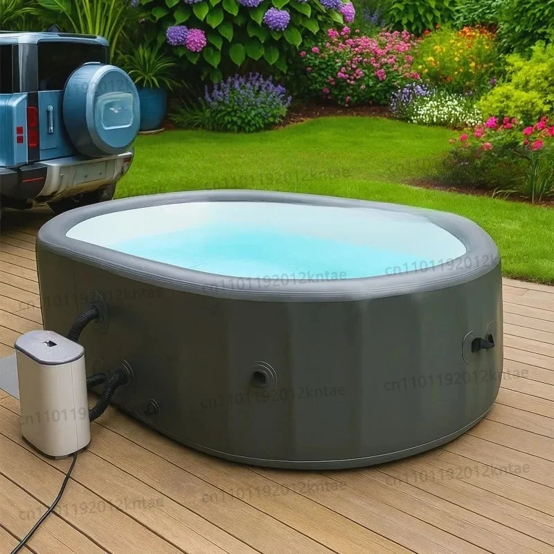 Inflatable massage bathtub round hot tub for 4-6 people, bubble spa, thermostatic pool