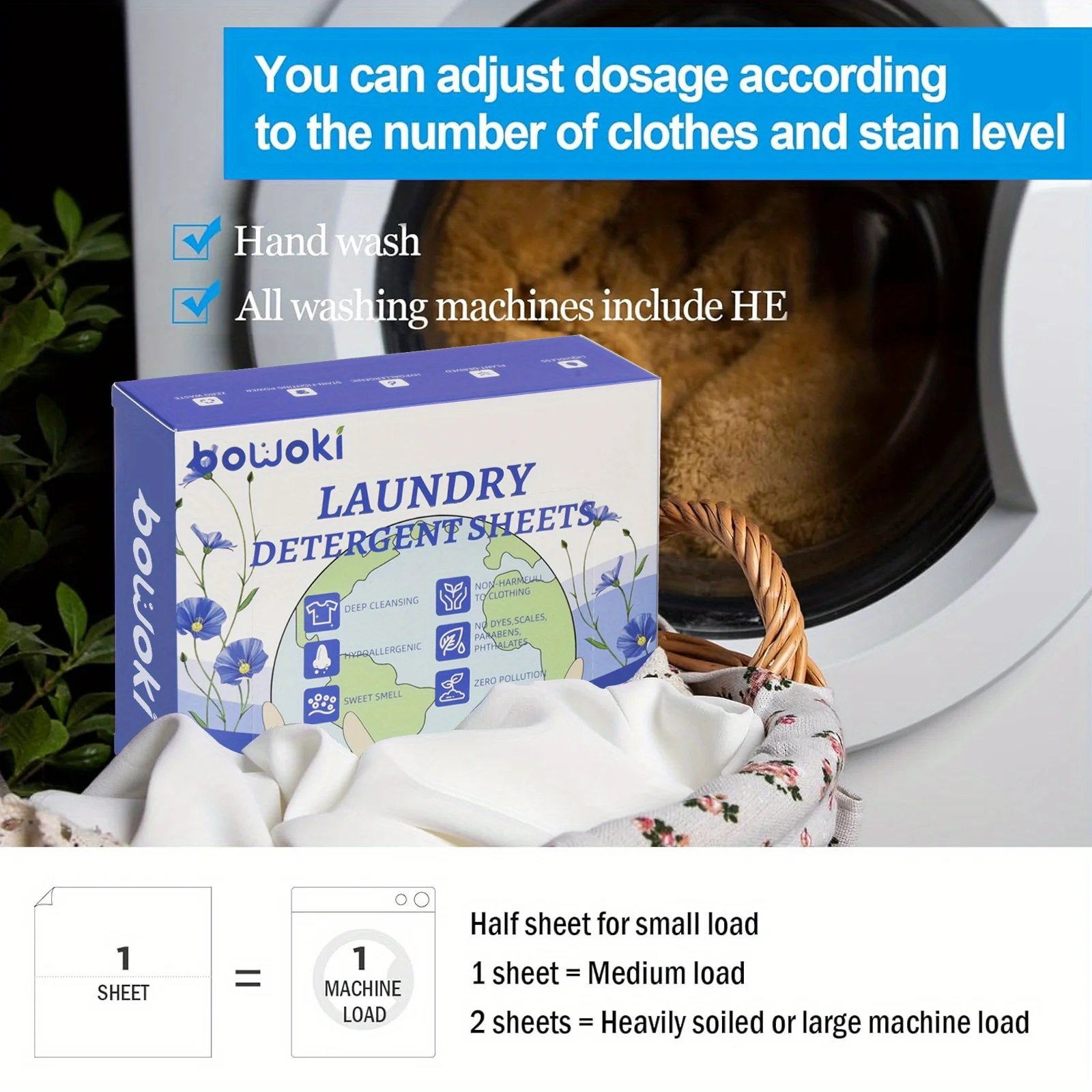 Natural laundry detergent 120 tablets dissolvable washing machine laundry detergent, fresh natural floral scent, powerful cleani