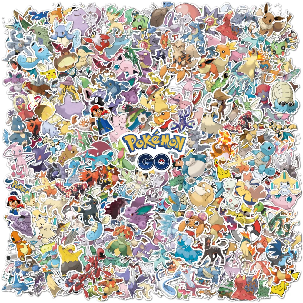 100/200Pcs Kawaii Pikachu Pokemon Stickers for Laptop Phone Suitcase Skateboard Guitar Cute Cartoon Stickers Kid Gift Toys