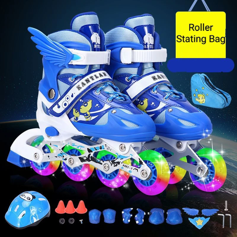 Children's Roller Skates Boot Shoes Adjustable Skates with Protective Gear Set 10 Light up Wheels for Girls Indoor & Outdoor Use