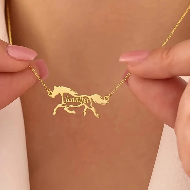 

Ожерелье с именем лошади на заказ для мужчин и женщин, ожерелье с подвеской в виде бирки из нержавеющей стали, персонализированное ювелирное изделие, подарок