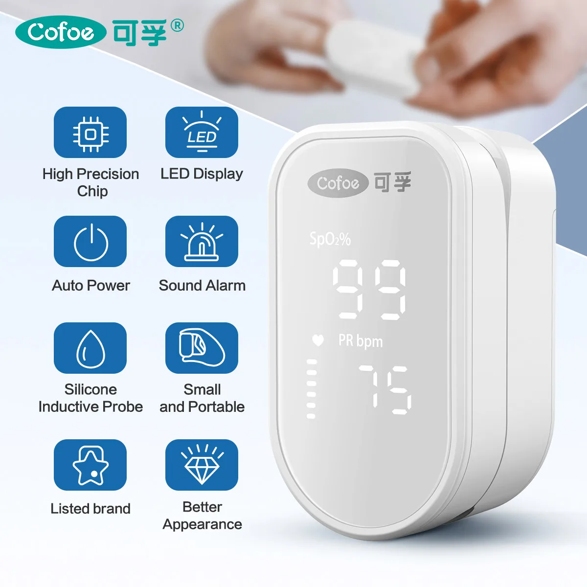 

Cofoe OHT80 Finger Pulse Oximeter SPO2 PR Blood Oxygen Saturation Meter Heart Rate Monitor OLED Oximetro De Dedo LED Display