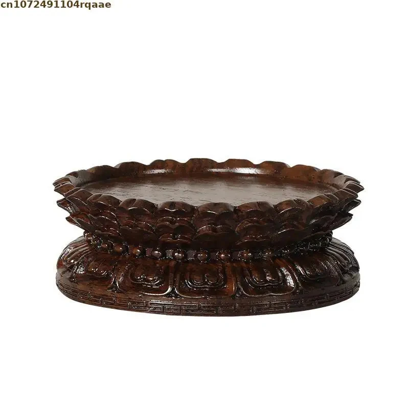 Round Wood Stand Black Sandalwood Lotus Display Base For Buddha, Figurines, Flower Vase, Bonsai, Home Office Decor Pedestal