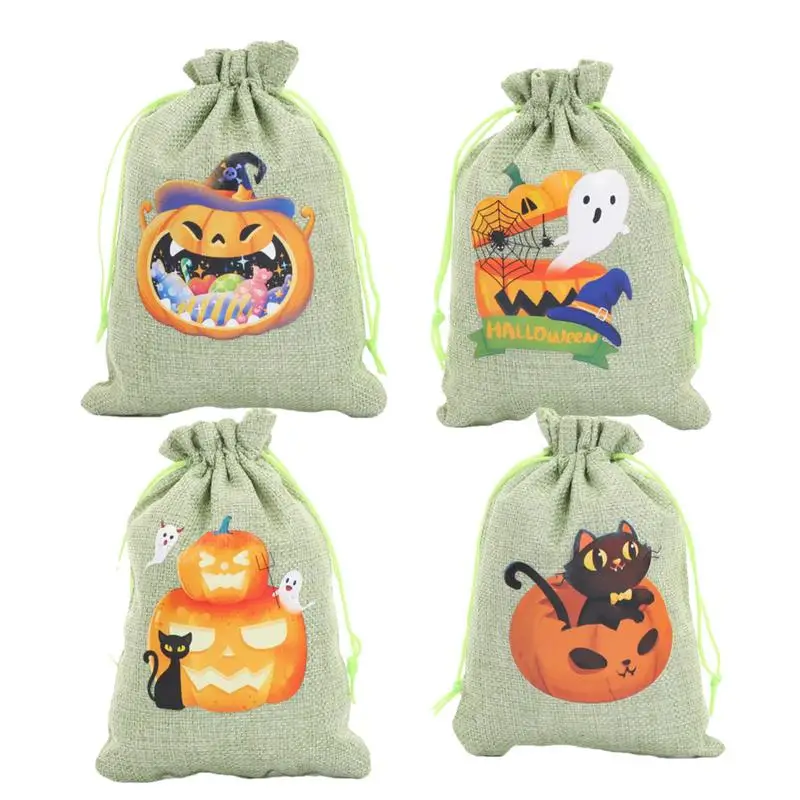 Halloween Drawstring Goodie Bags  Candy Party Packaging Bag Ghost Pumpkin Theme Candy Goodie Sacks Festive and Party Supplies