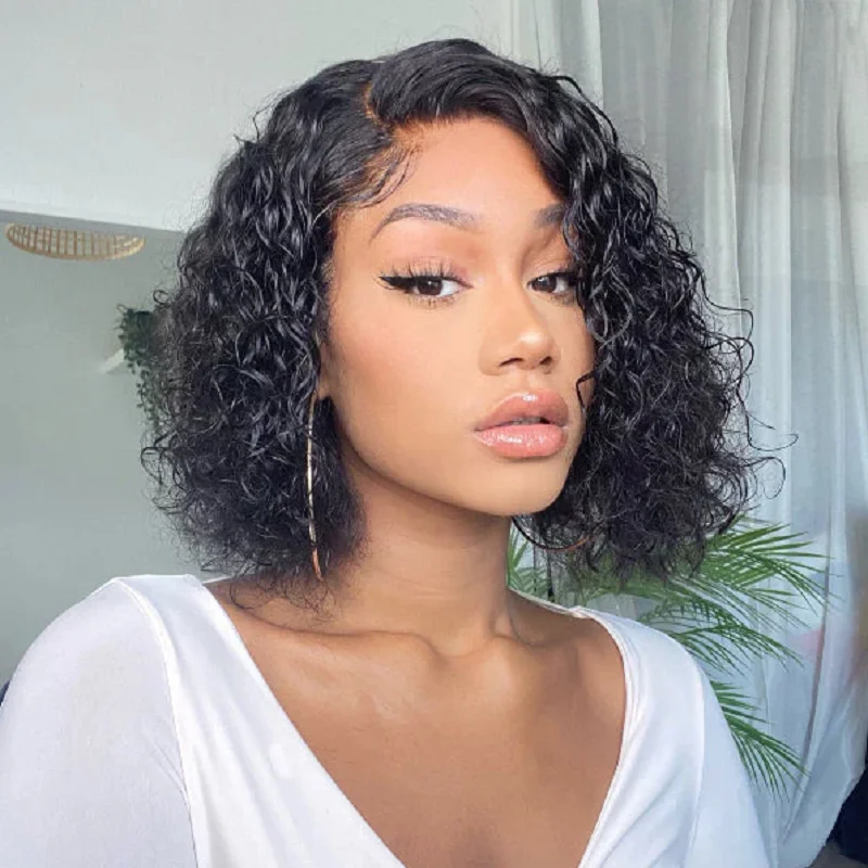 Glueless Curly Wigs Human Hair Pre Plucked Curly BOB Wig Human Hair 6x4 HD Lace Closure Deep Wave Wigs for Black Women Deep Wave