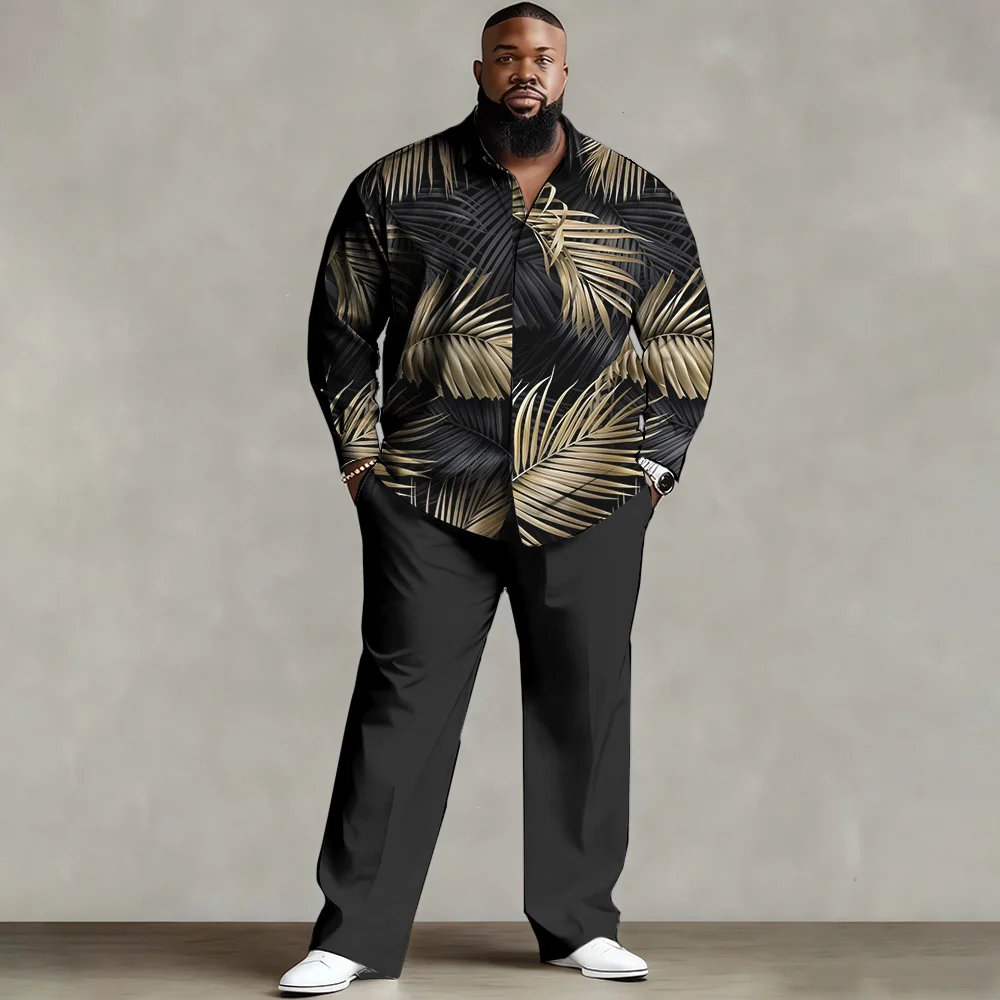 

S-9xl plus size Men's Shirt Set: Coconut Tree Summer Vibe - Soft Cotton Blend, Sleek Tropical Palm Prints,