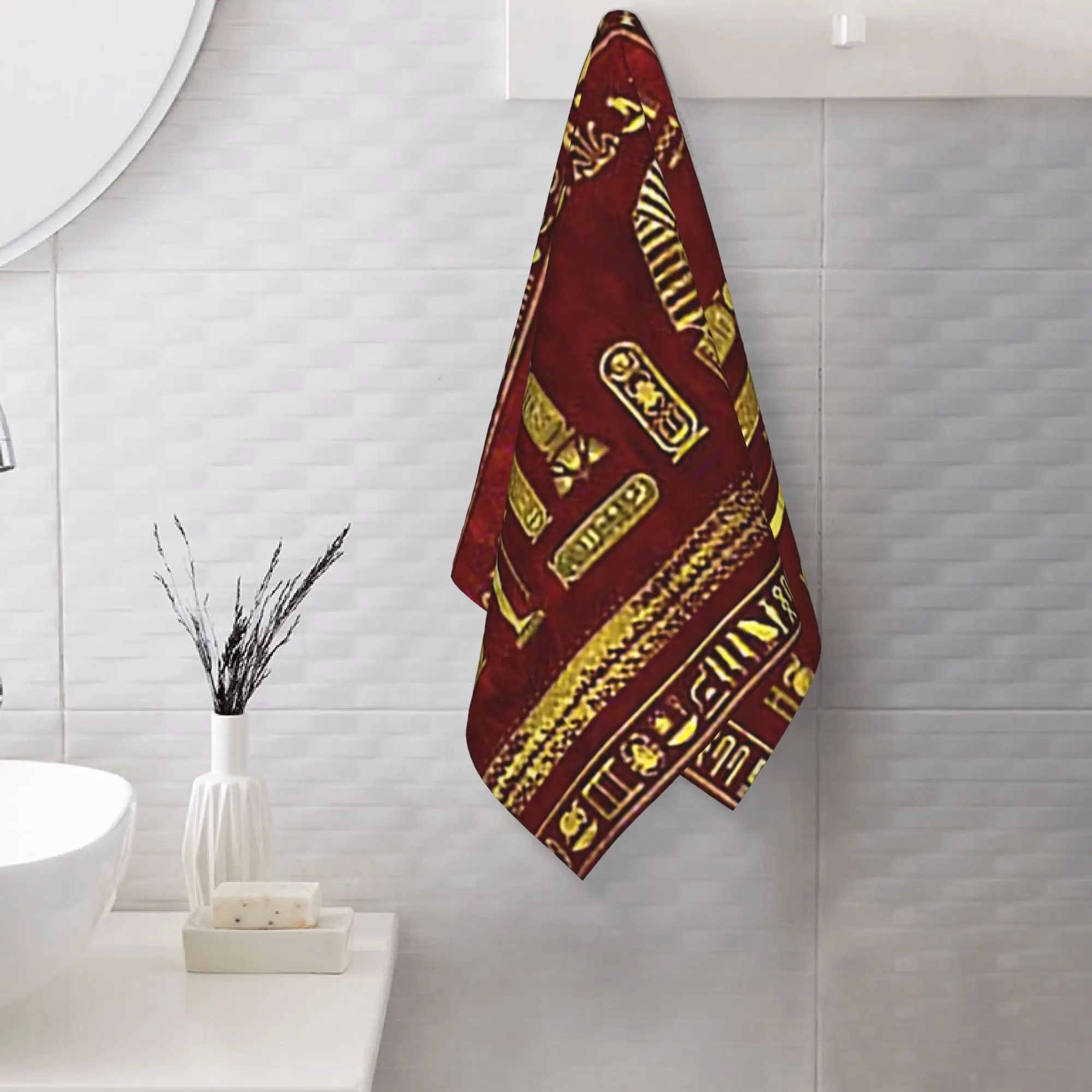 Custom Golden Egyptian Sphinx on red leather Soft Face Towel Quick Dry Pool Bath Cotton Towels Breathable