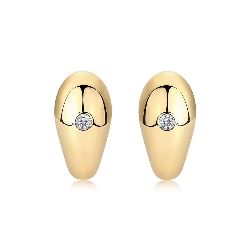 JIUZUAN Moissanite Earrings Dome Stud 925 Silver 18K Gold Plated Minimalist Modern Jewelry Gift Comes with Certificate