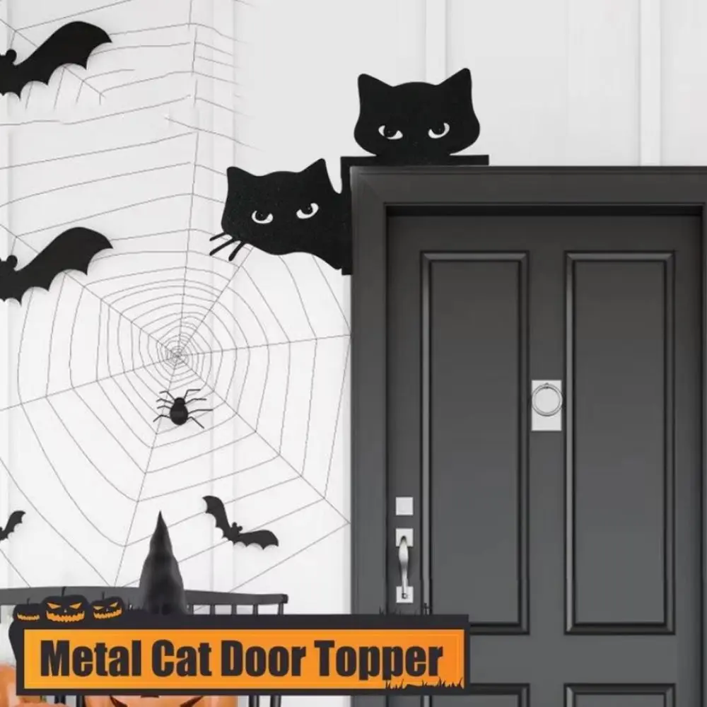 Hanging Ornament Halloween Door Corner Sign Doors Frame Cat Silhouette Door Corner Decorative Plate Black Metal