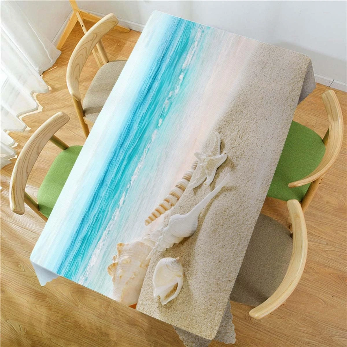 Ocean Beach Shells Rectangle Waterproof Tablecloth Holiday Party Decor Reusable Kitchen Dining Tablecloth Wedding Decorations