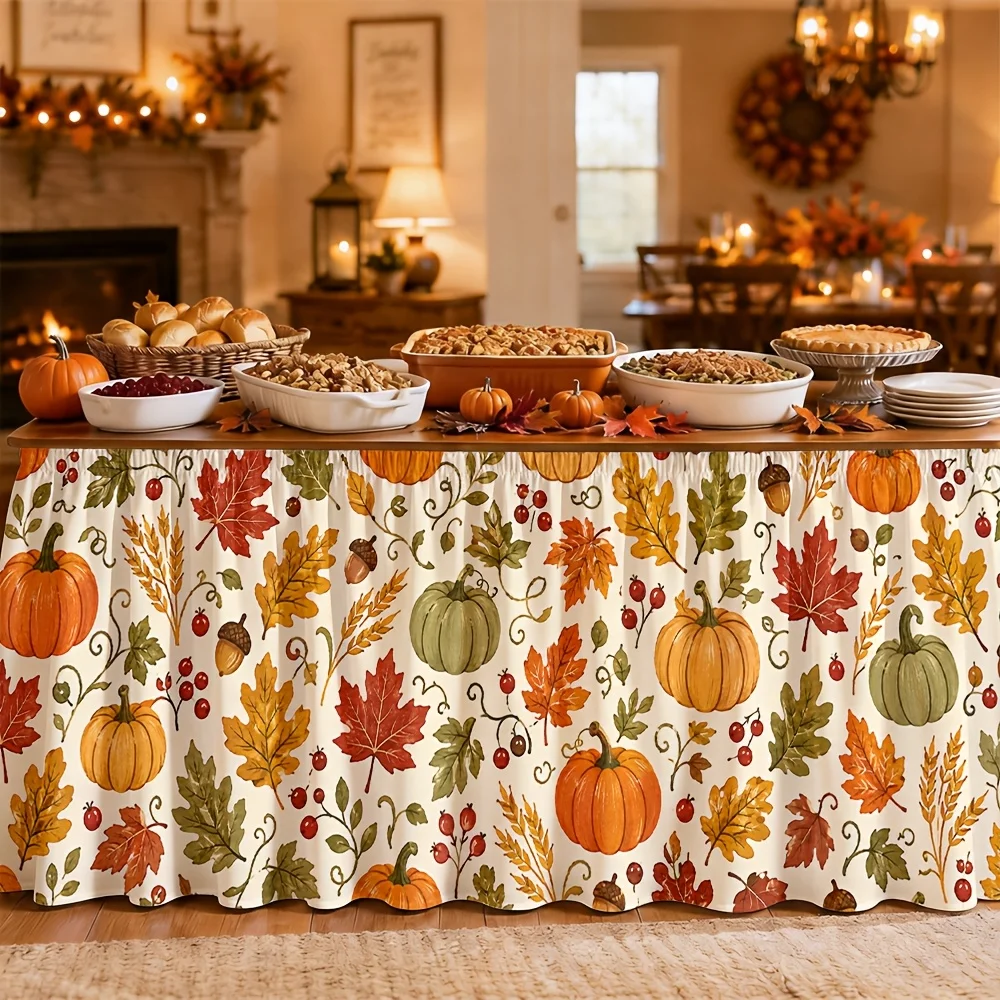Tablecloth / Tablecloth with autumn harvest pattern, warm colors, maple tree, oak tree, acorn, berry, pumpkin, leaveszyc