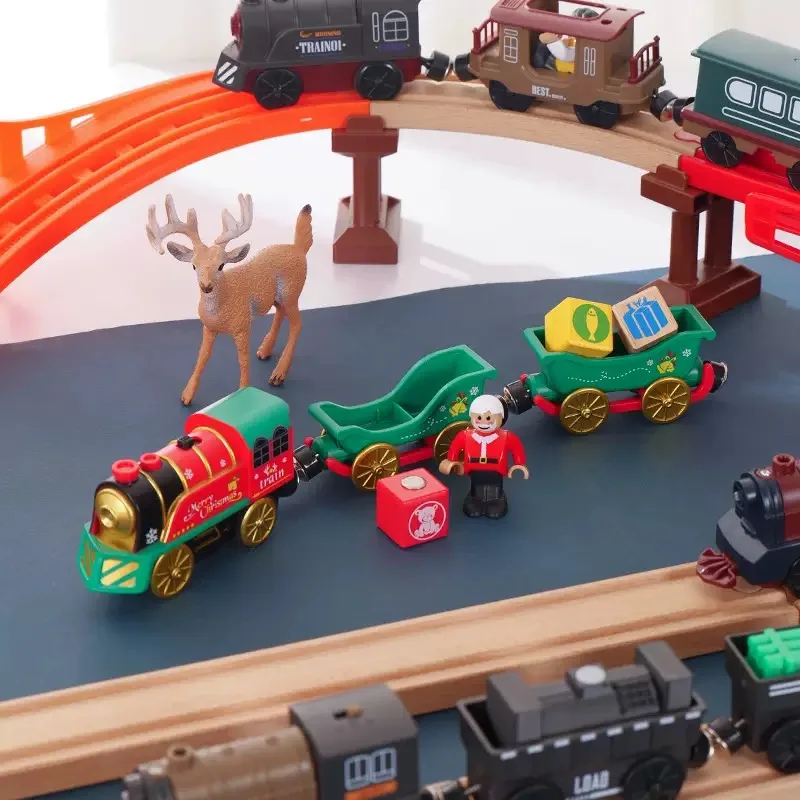 New Christmas Electric Magnetic Train Christmas Music Luminous Train Compatible All Brand Wooden Train Track Toys Birthday Gifts