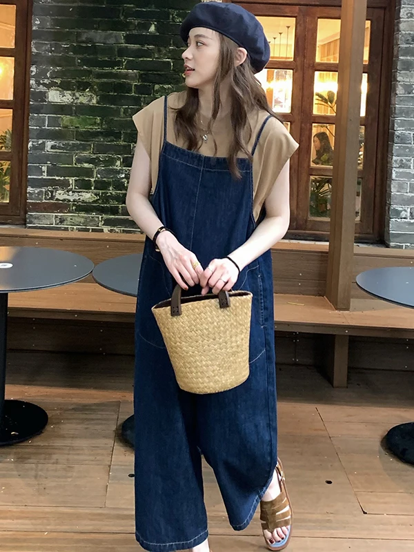

Vintage Denim Overalls Women Loose Straight Leg High Waist Long Pants Spring Autumn plus Size Faionable Agel Design