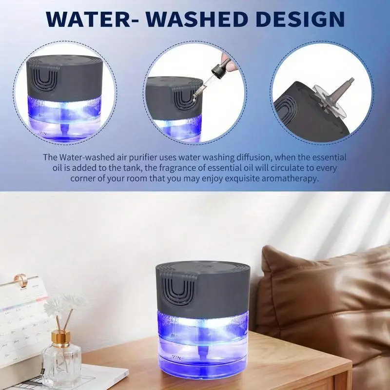 3 in 1 Air Purifier Aromatherapy Diffuser Space Humidifier, Water-based Air PurifierPortable Desk Air Purifier with LED Light