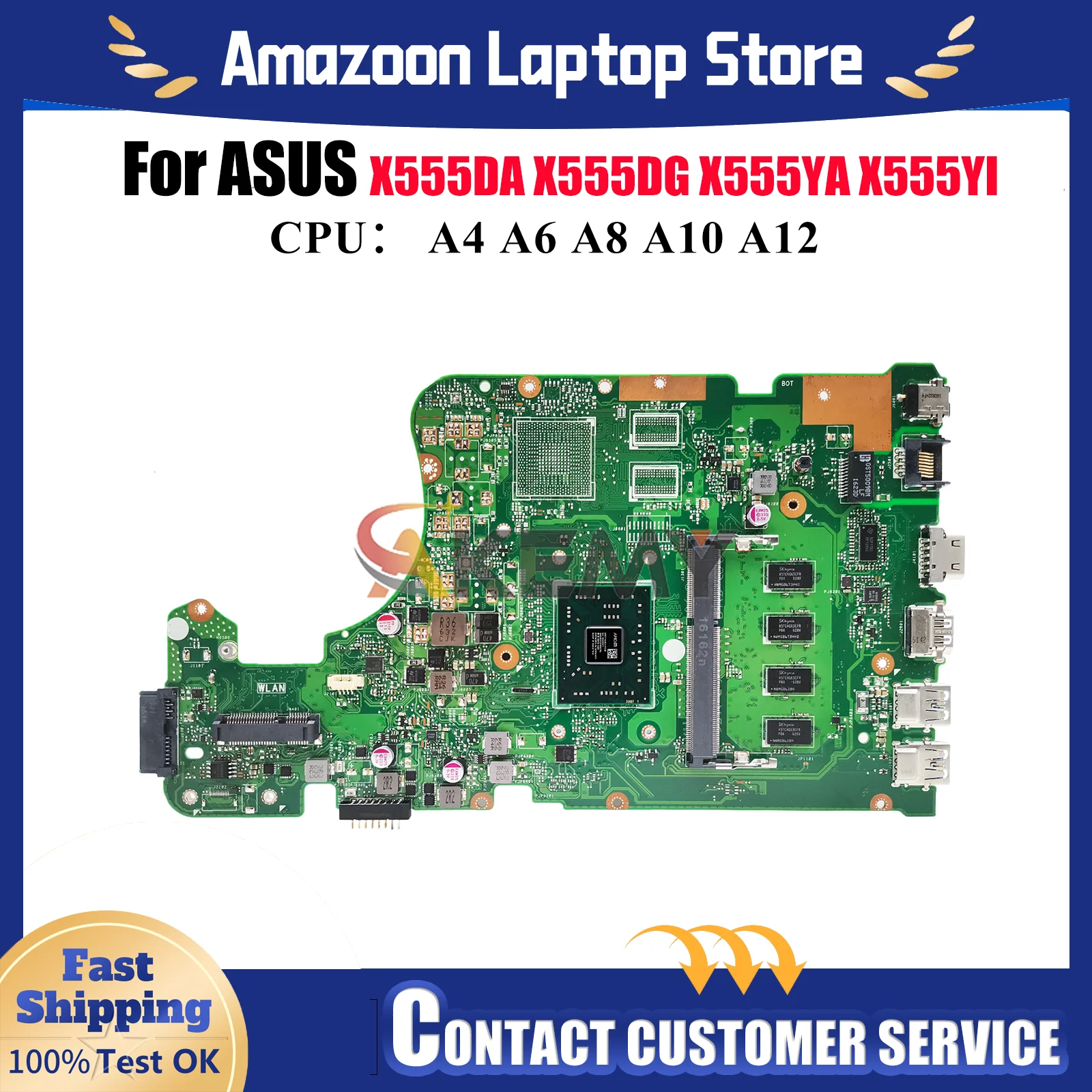 

X555DA Laptop Motherboard For ASUS VivoBook X555YI X555D X555DG A555D X555DA K555D X555YA Mainboard With A4 A6 A8 A10 A12 CPU