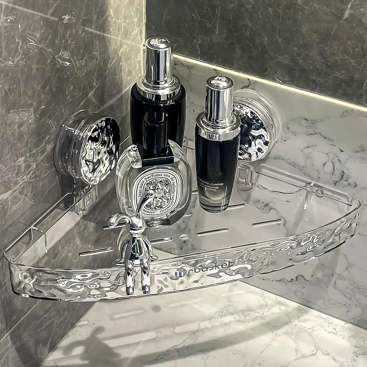 

Прозрачная угловая полка для душа с присосками, органайзер для ванной комнаты без сверления с 4 крючками