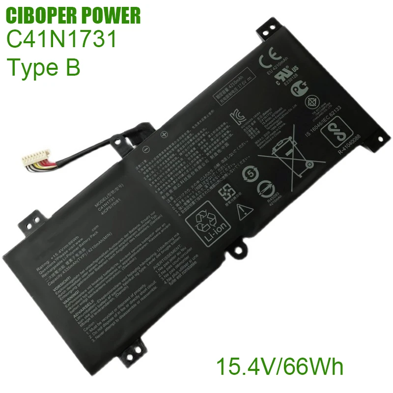 CP Original Battery C41N1731/C41N1731-2 66Wh For ROG Strix G17 G712 G731 SCAR 17 Gl704 GL504GM GL504GW GL504GS G515GV GL704GM