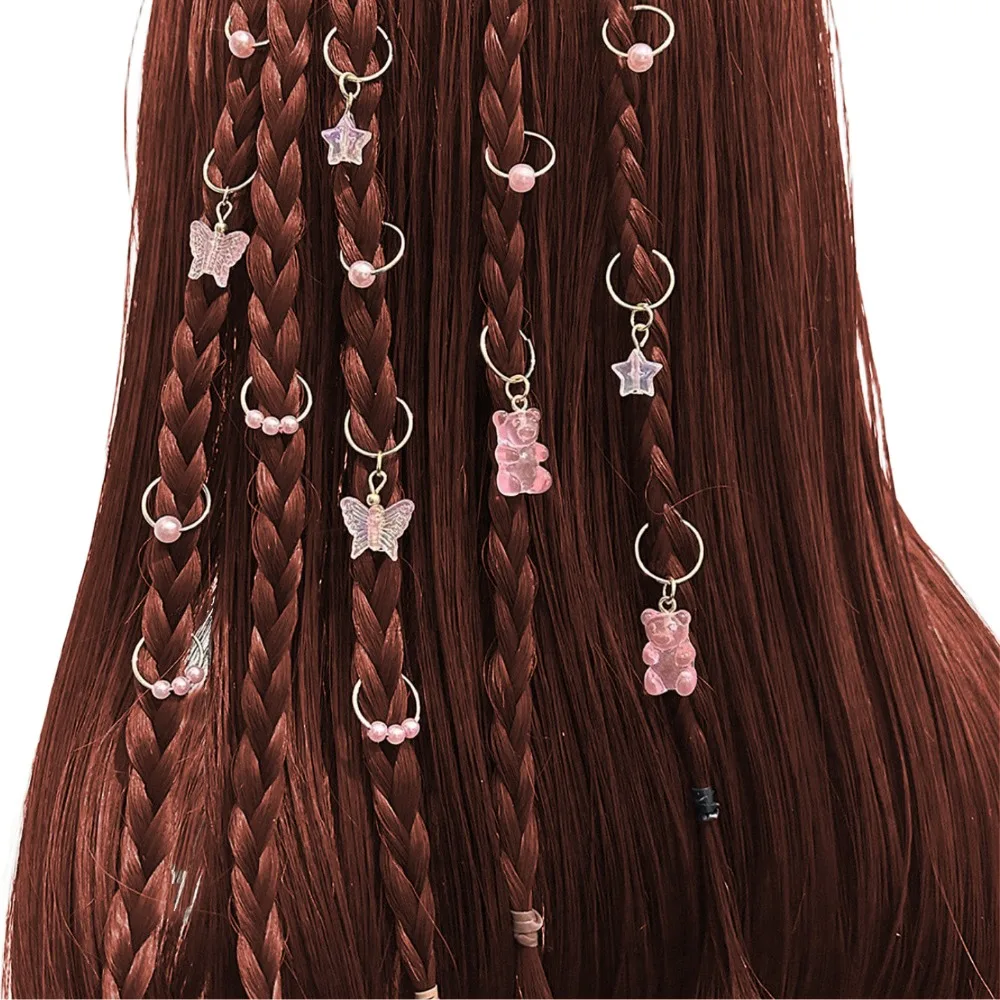 14pcs Butterfly Bear Mixed Hair Rings Set Dread Locks Hair Braiding Dreadlocks Beads Charm Headwear Hair Braid Tubes for Braids