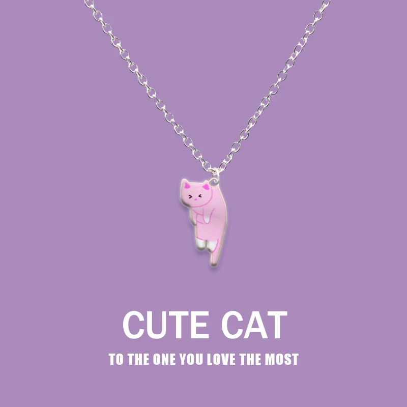 New Creative Cute Cartoon Cat Pendant Necklace For Women Multi Color Kitten Metal Chain Choker Couple Friendship Party Jewelry